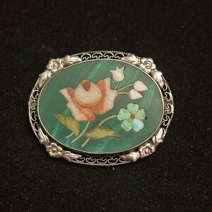 Vintage Pietra Dura Floral Inlay Brooch